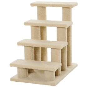 PawHut Pet Stairs 25 4-Step Durable Particle Board Carpeted Cat Dog Ladder Ramp Scratching Post Beige